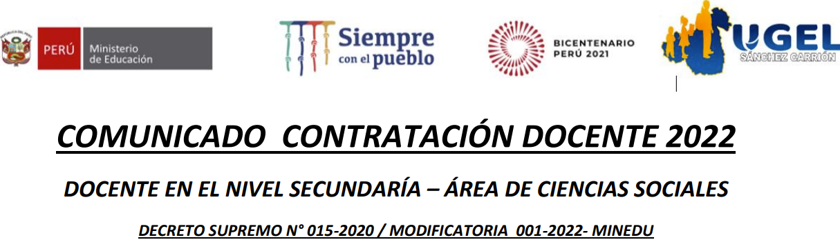 Comunicado De Nueva Plaza De Contrato Docente Ugel S Nchez