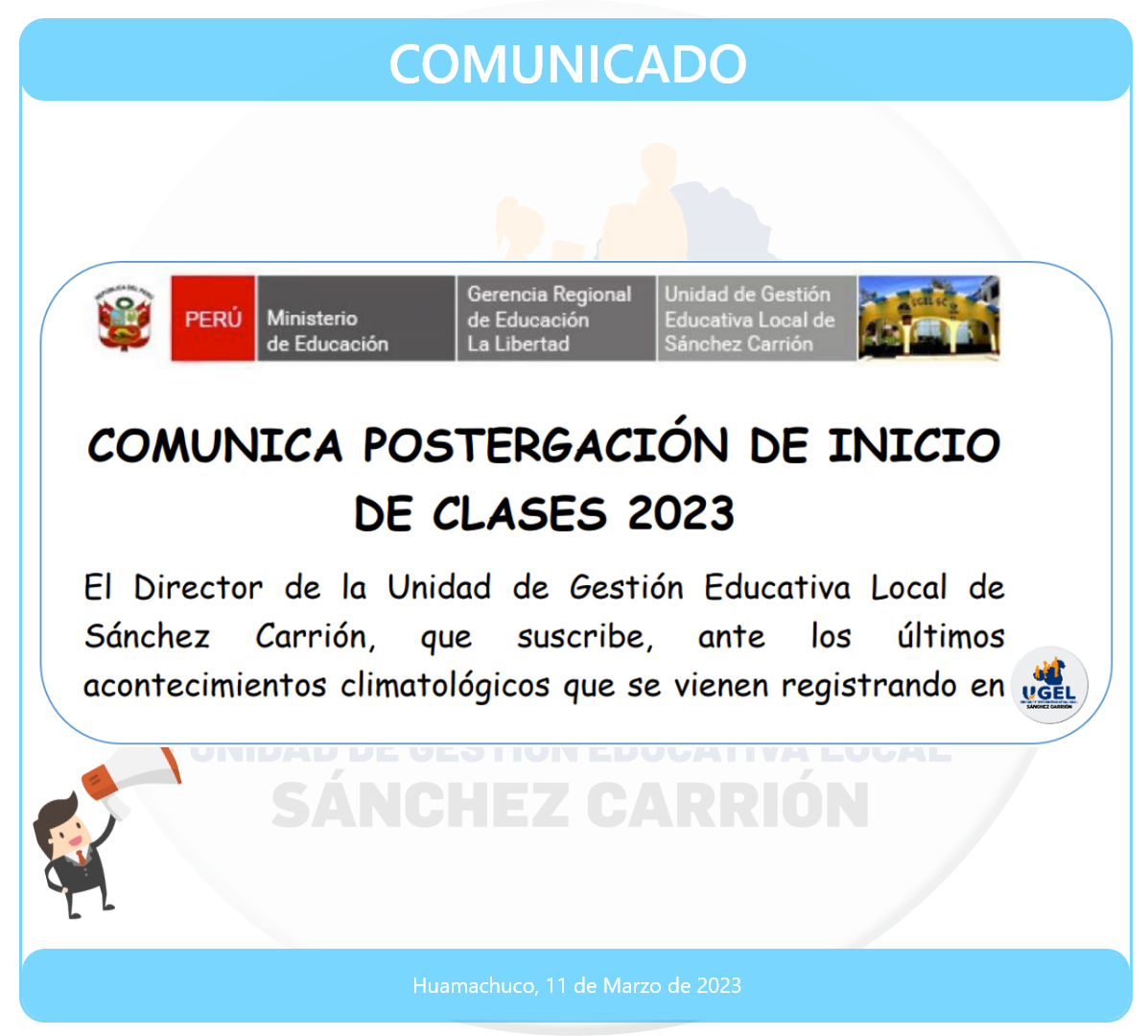 Comunicado PostergaciÓn De Inicio De Clases 2023 Ugel SÁnchez CarriÓn Ugel Sanchez Carrion 0349